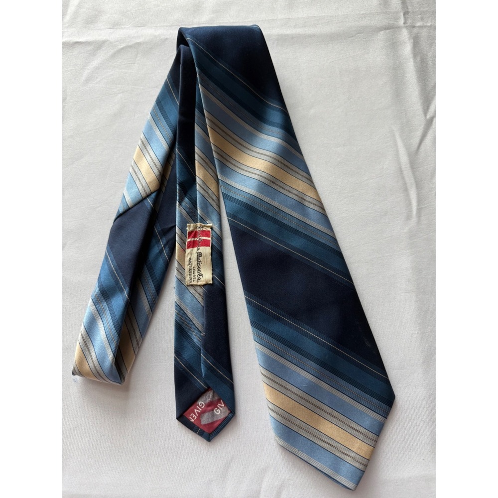 Givenchy Striped‎ Necktie Blue Gold Silk Blend Business Career Vintage